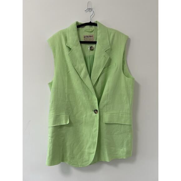 NWT Free People Green Light Lime Bright Young Things Linen Vest Size L Old Money - Picture 3 of 11